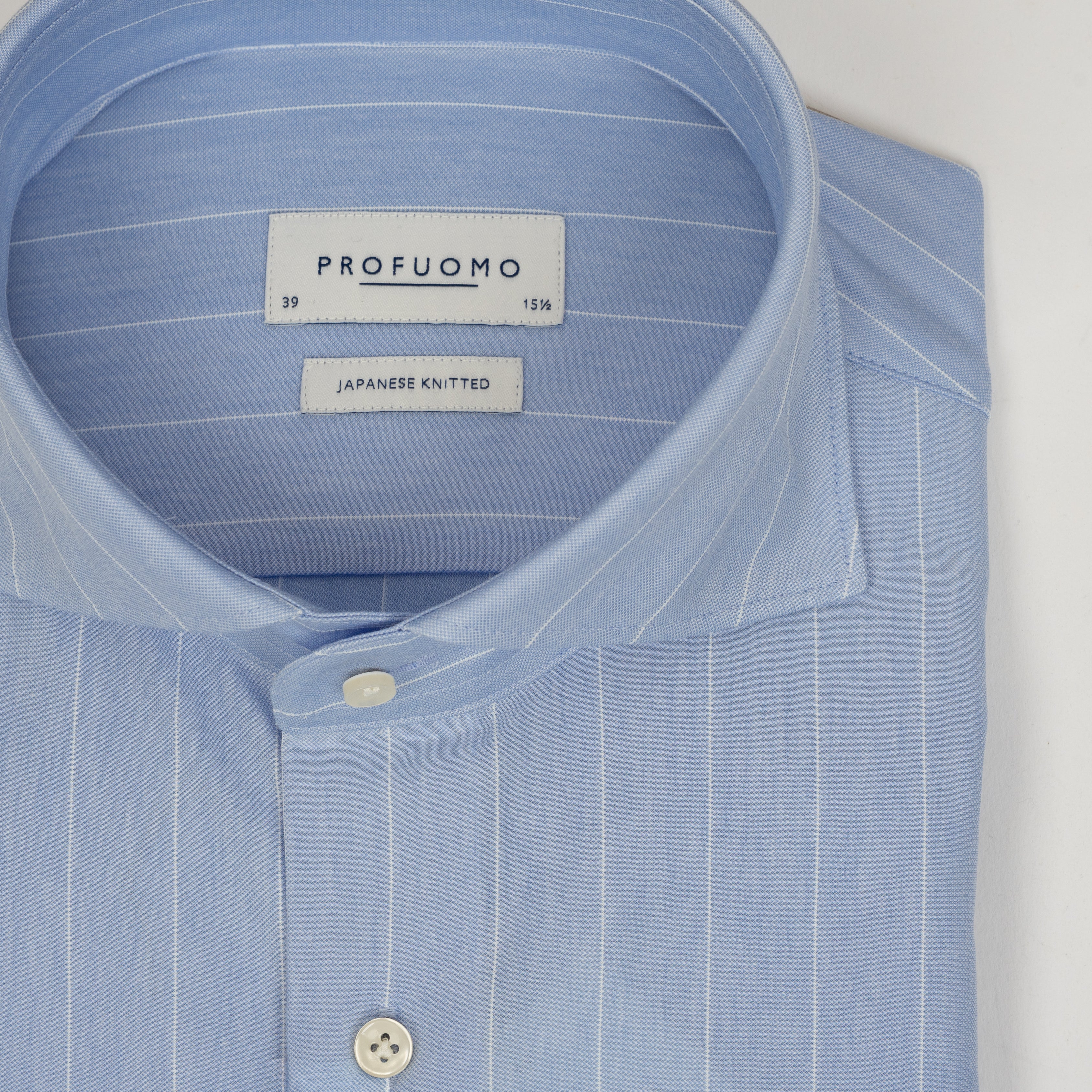 Profuomo Overhemd Lichtblauw Witte Streep | Japanese Knitted