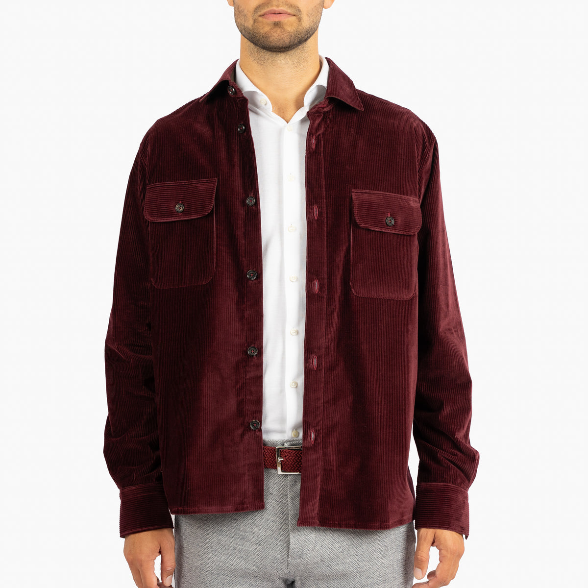 Maurizio Baldassari Overshirt Corduroy Bordeaux Rood | Army Spread Collar Shirt
