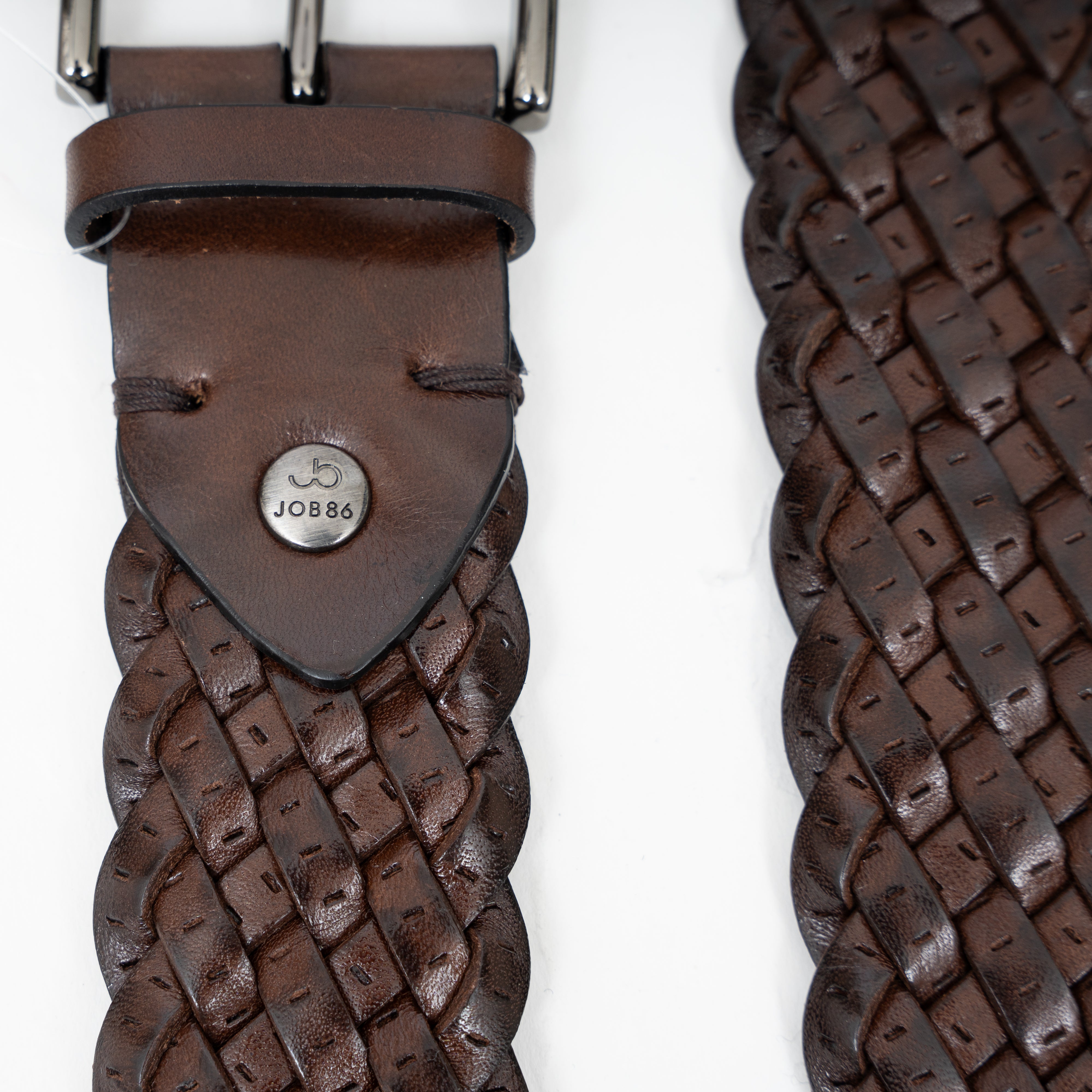 JOB86 Gevlochten Leren Riem Donkerbruin