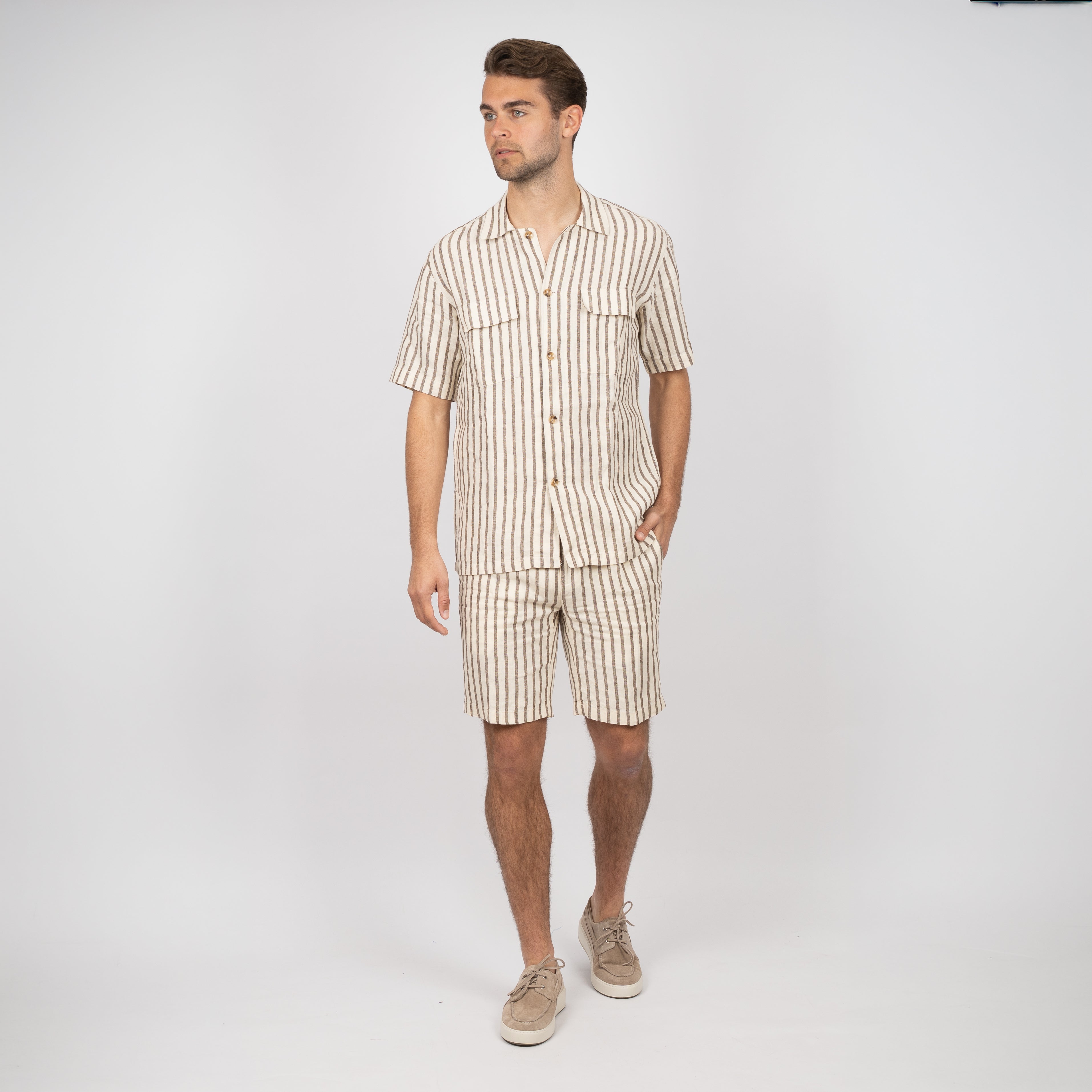 SEVEN DIALS Linnen Korte Broek Bruine Streep | Anson