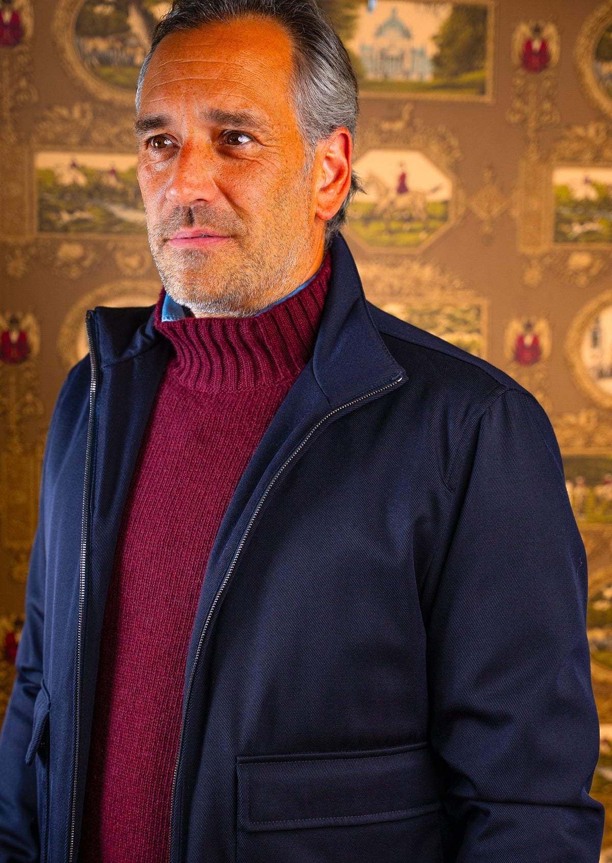 Look HW26/27 – Navy blouson over bordeaux coltrui | Gentlemen Mode